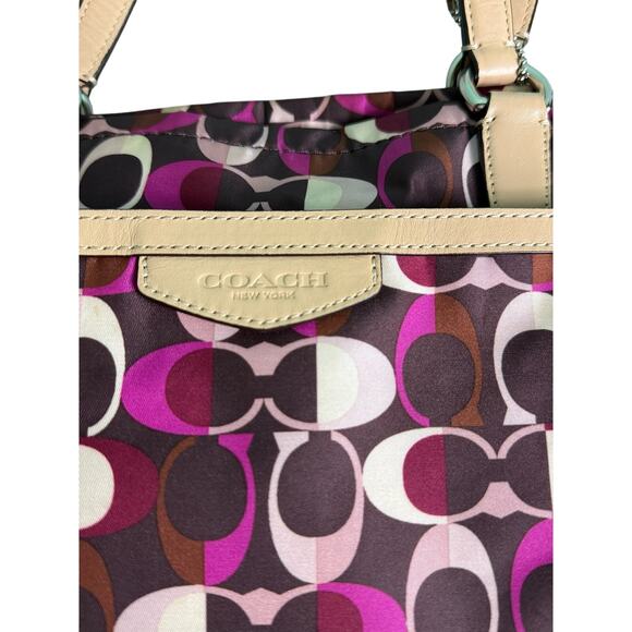 Coach Signature Stripe Multi Dream C Tote No. F33295*Beautiful Satin Leather bag - Picture 2 of 13